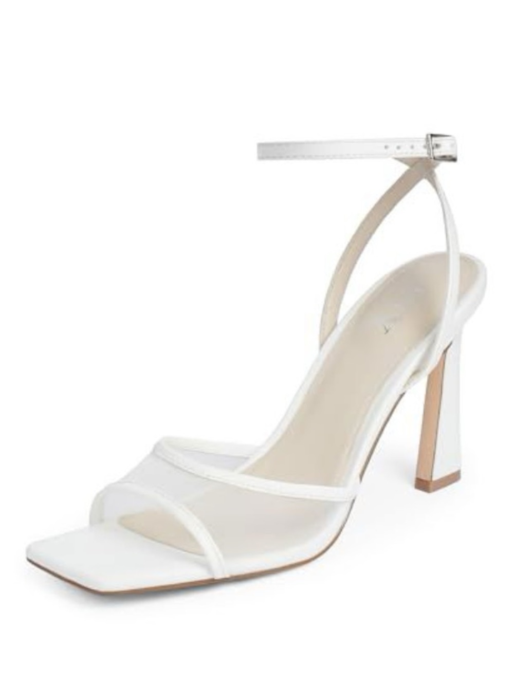 Qiy White Mesh-Strap Square-Toe Ankle Strap Heels